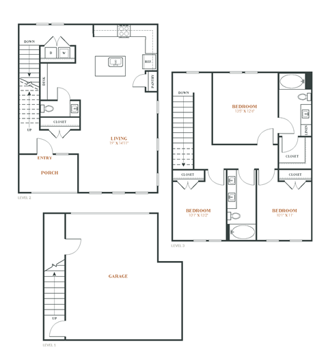 Floor plan for 3 beds, 2.5 baths, 1815 sqft